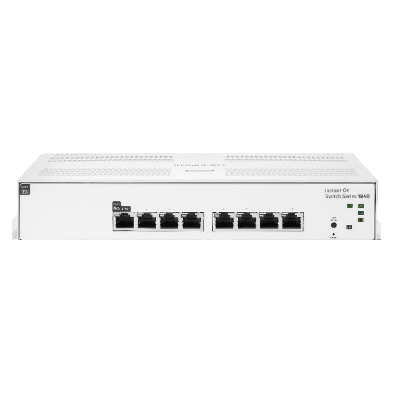 HPE Networking Instant On Switch 8p Gigabit 1p CL3 PD 1840 (S5E25A), front view