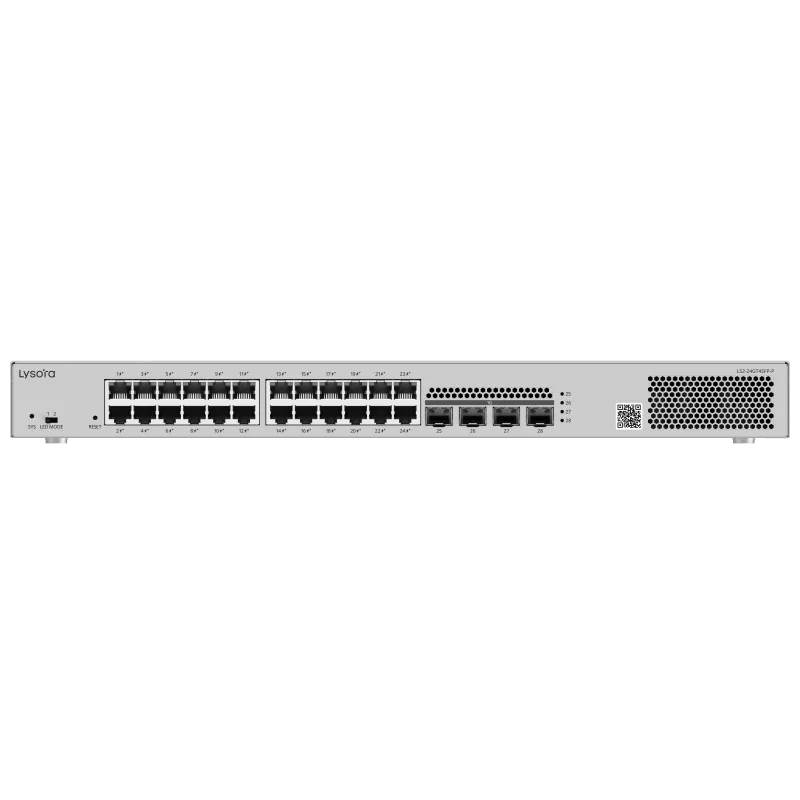Lysora LS2-24GT4SFP-P 24-Port Layer 2 Managed PoE Switch, front view 1