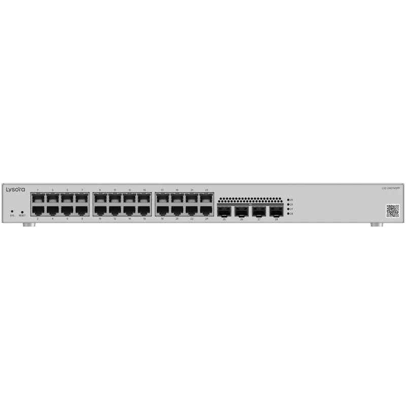 Lysora LS2-24GT4SFP 24-Port Layer 2 Managed Switch, front view 1