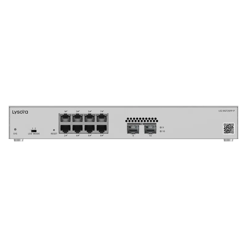 Lysora LS2-8GT2SFP-P 8-Port Layer 2 Managed PoE Switch, front view 1