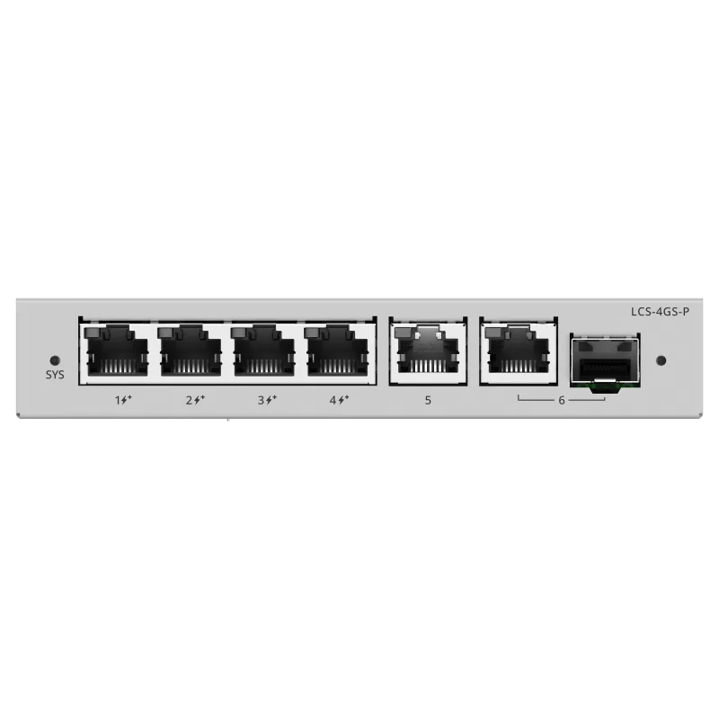 Lysora LCS-4GS-P 4-Port Cloud Managed PoE Switch, front view 1