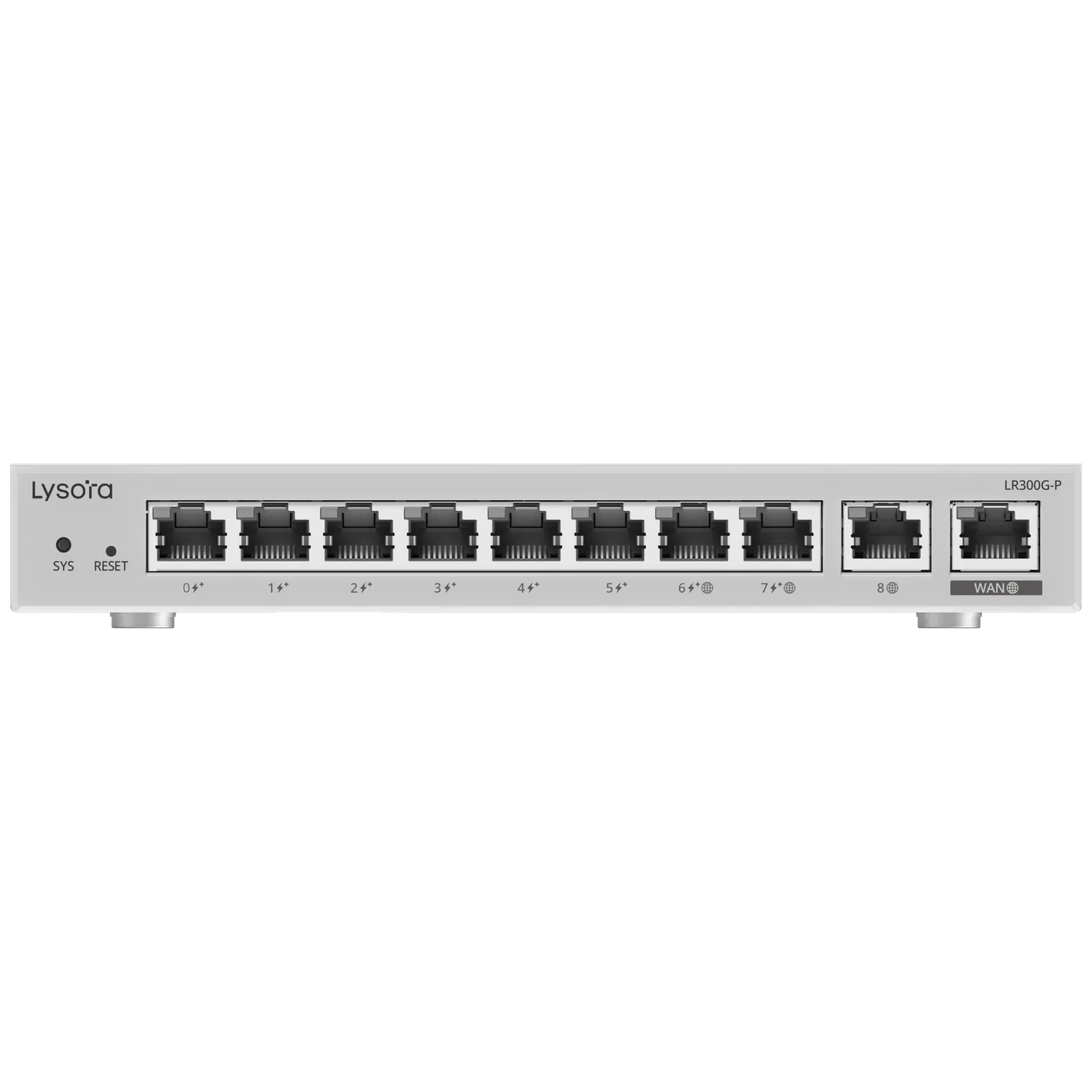 Lysora LR300G-P 10-Port Cloud Managed PoE Router, front view 1